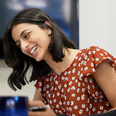 Woman smiling at work. 