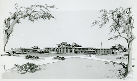 Illustration of Allstate's Judson Branch Research Center. 