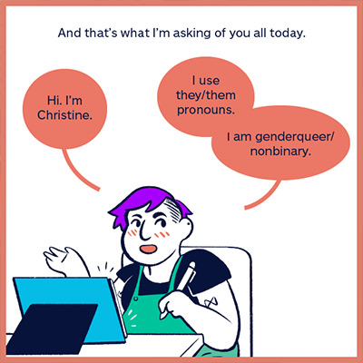 A panel from Christine Suggs' comic about being non-binary. 